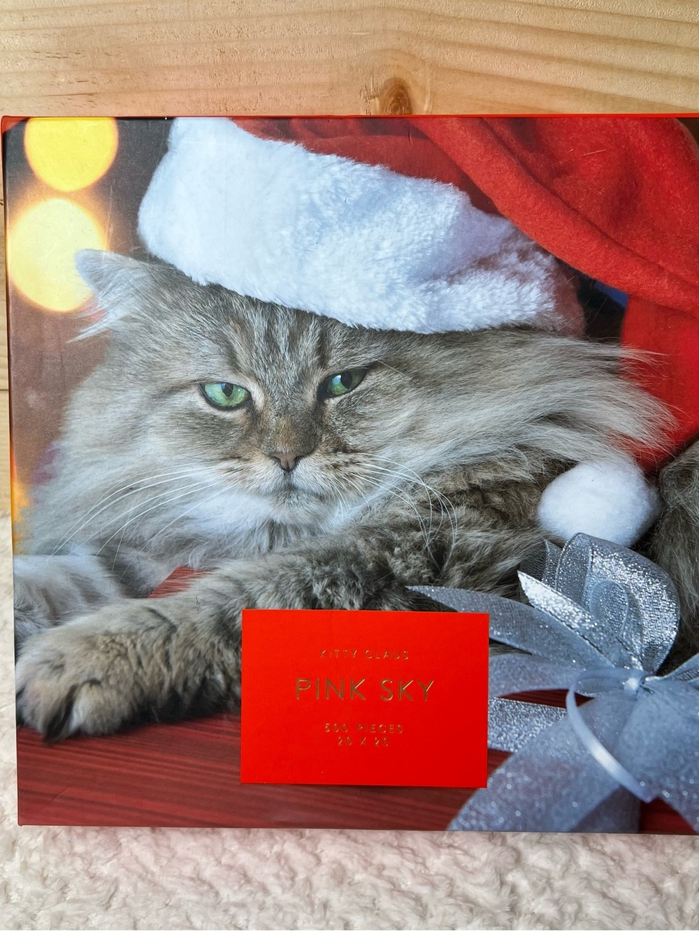 NEW Pink Sky KITTY CLAUSE Holiday Cat 500 PC 20x20” Puzzle Family Fun Cat Lovers